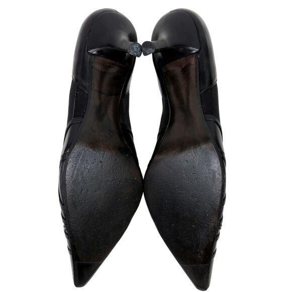 Stuart Weitzman Black Leather D'Orsay Pointed Toe Pump Mesh Sides Size 7.5 - Picture 9 of 12